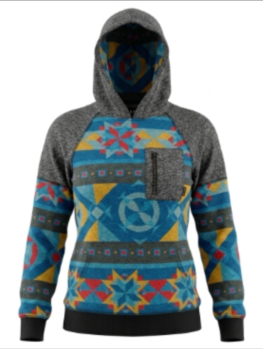 Empyre Vintage Y2K Hooded Long Sleeve Aztec Geometric Skater Shirt Slim Fit